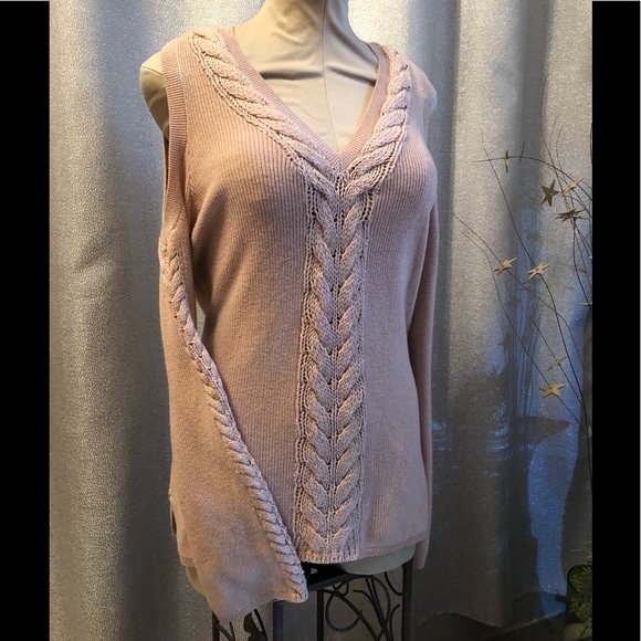 White House Black market cold shoulder light pink and gold sweater size large - Picture 2 of 5